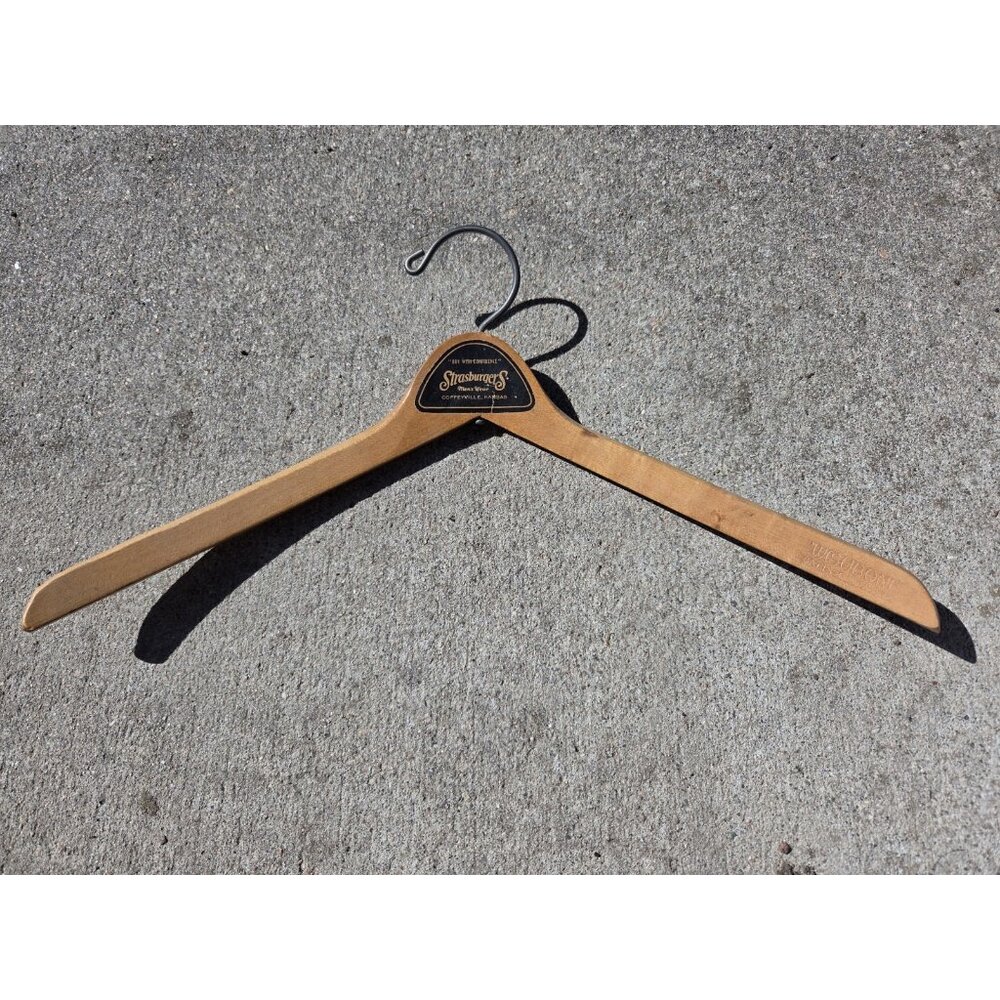 Vintage Wooden Advertising Clothes Hanger Strasburger's Coffeyville Kansas